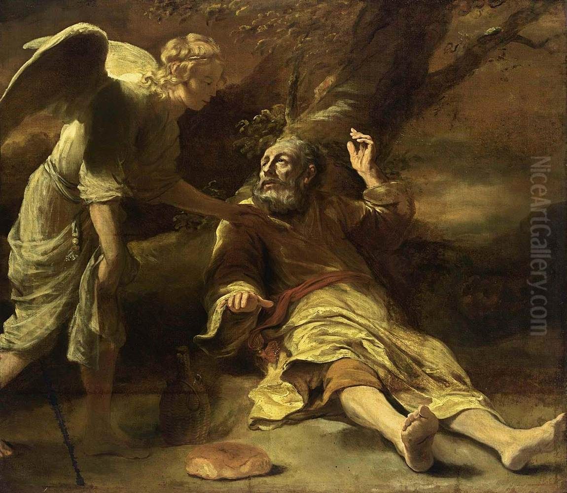 Elijah Fed by an Angel Oil Painting by Ferdinand Bol