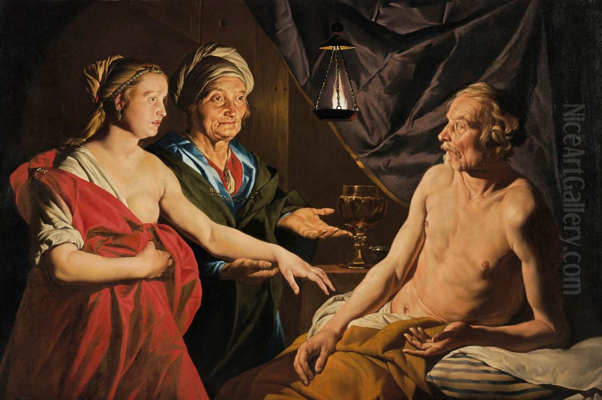 Sarah brings Hagar to Abraham Oil Painting by Matthias Stom