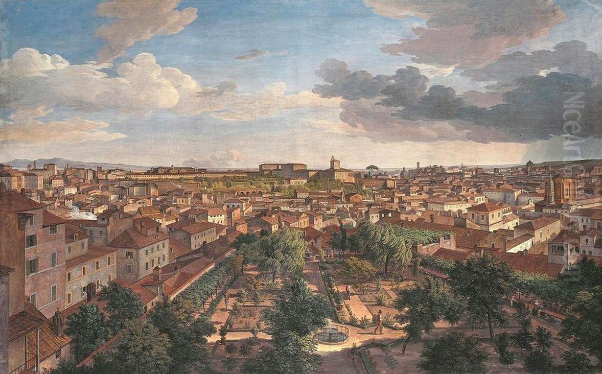 Blick von der Villa Malta in Rom nach Suden. Oil Painting by Johann Christian Reinhart