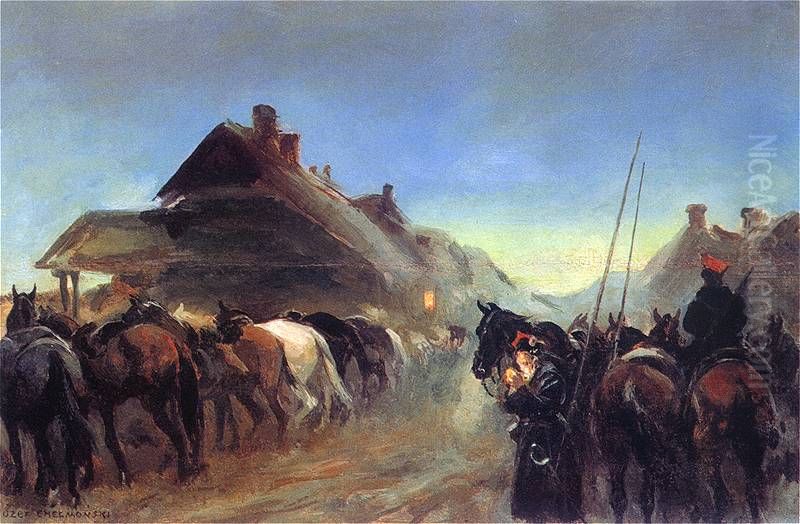 Insurgents on stop Oil Painting by Jozef Chelmonski