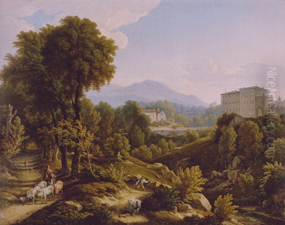 Landschaft mit Blick auf den Palazzo Chigi in Ariccia. Oil Painting by Johann Christian Reinhart