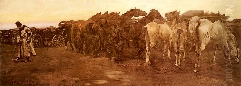 Konskie wywczasy. Oil Painting by Jozef Chelmonski