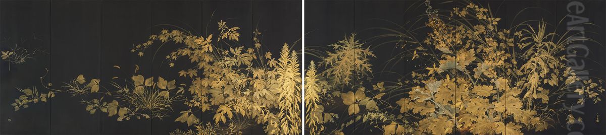 Flaming Grass Oil Painting by Kawabata Ryushi