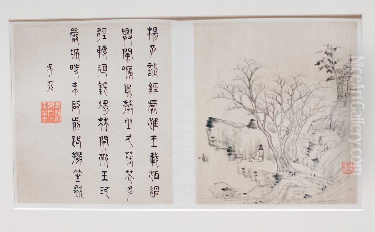 Two leaves from a landscape album Oil Painting by Li Liufang