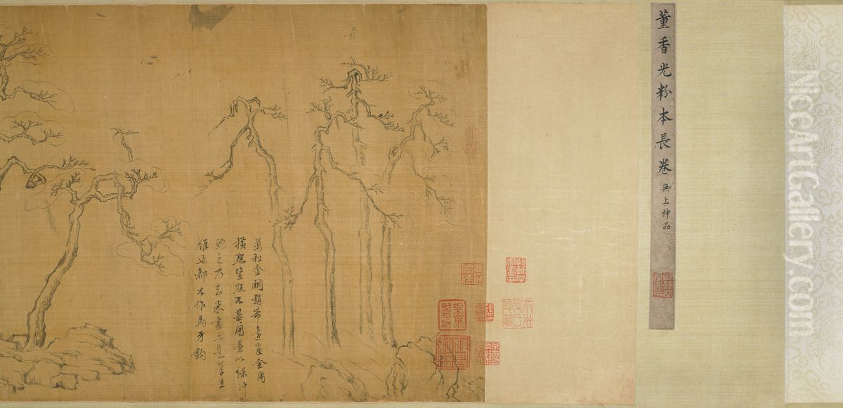 Studies of Traditional Trees and Rocks Oil Painting by Dong Qichang