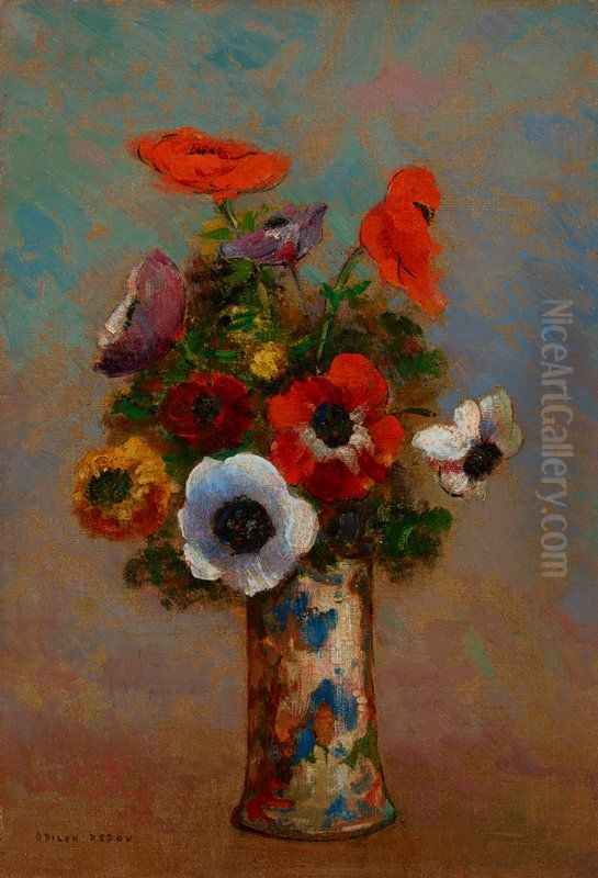 Les Anemones (Still Life with Anemones) Oil Painting by Odilon Redon