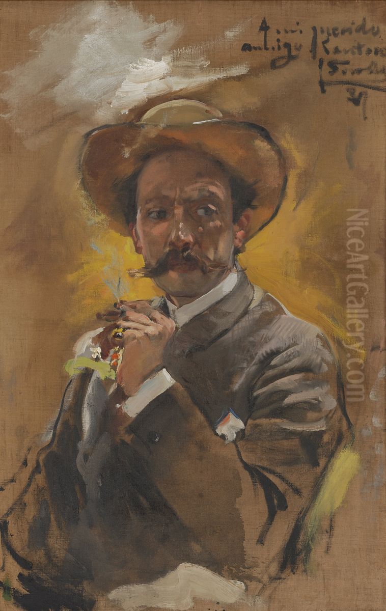 Portrait of the Painter Francesco Santoro, Rome Oil Painting by Joaquin Sorolla