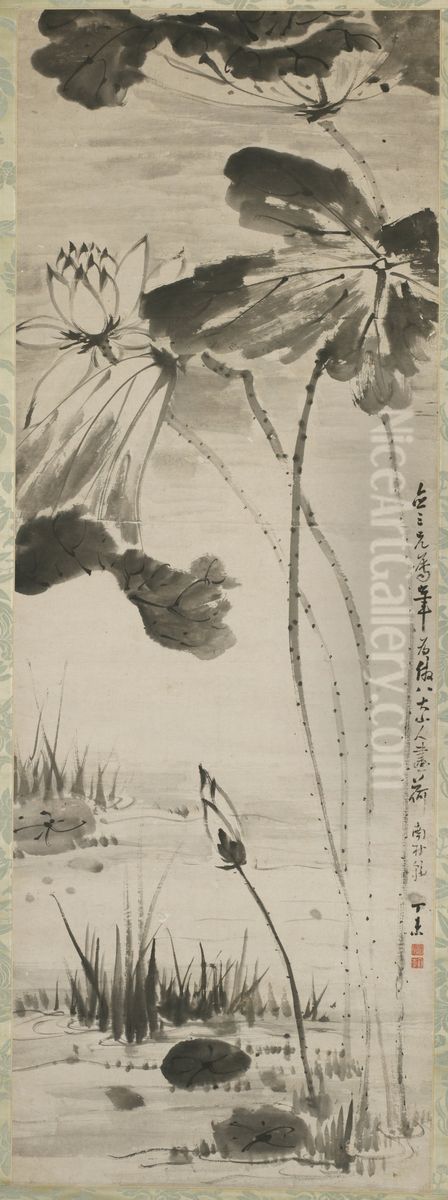 Ink Lotus after Bada Shanren Oil Painting by Gao Fenghan