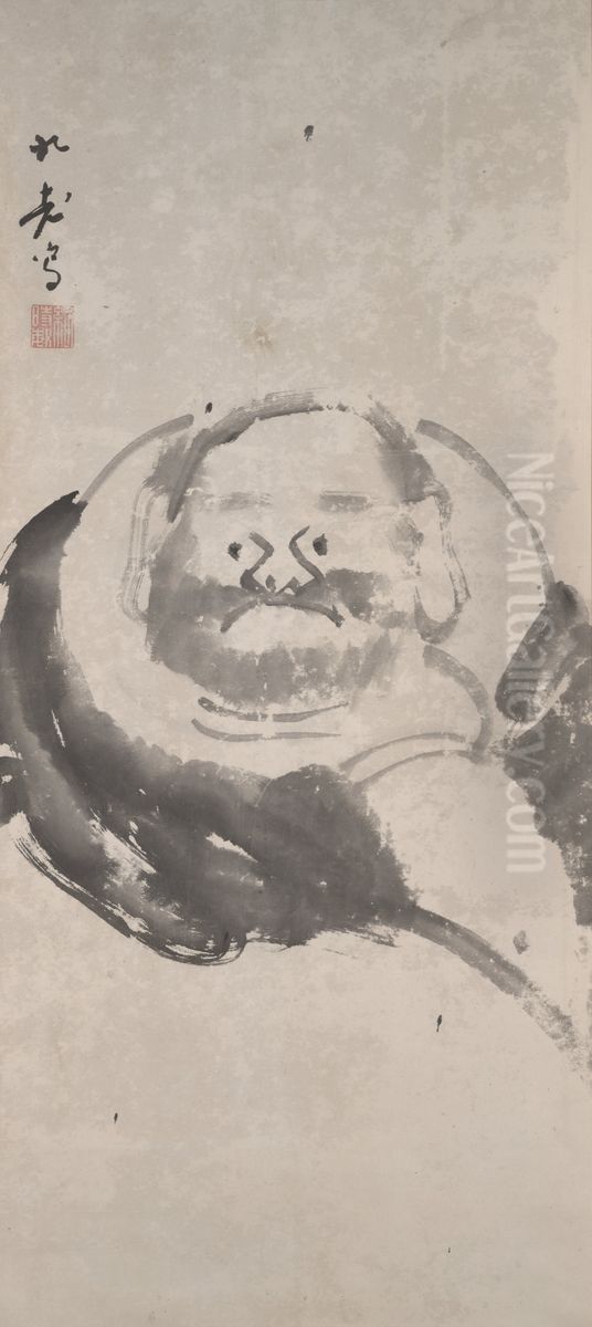 Hotei Oil Painting by Ki Baitei