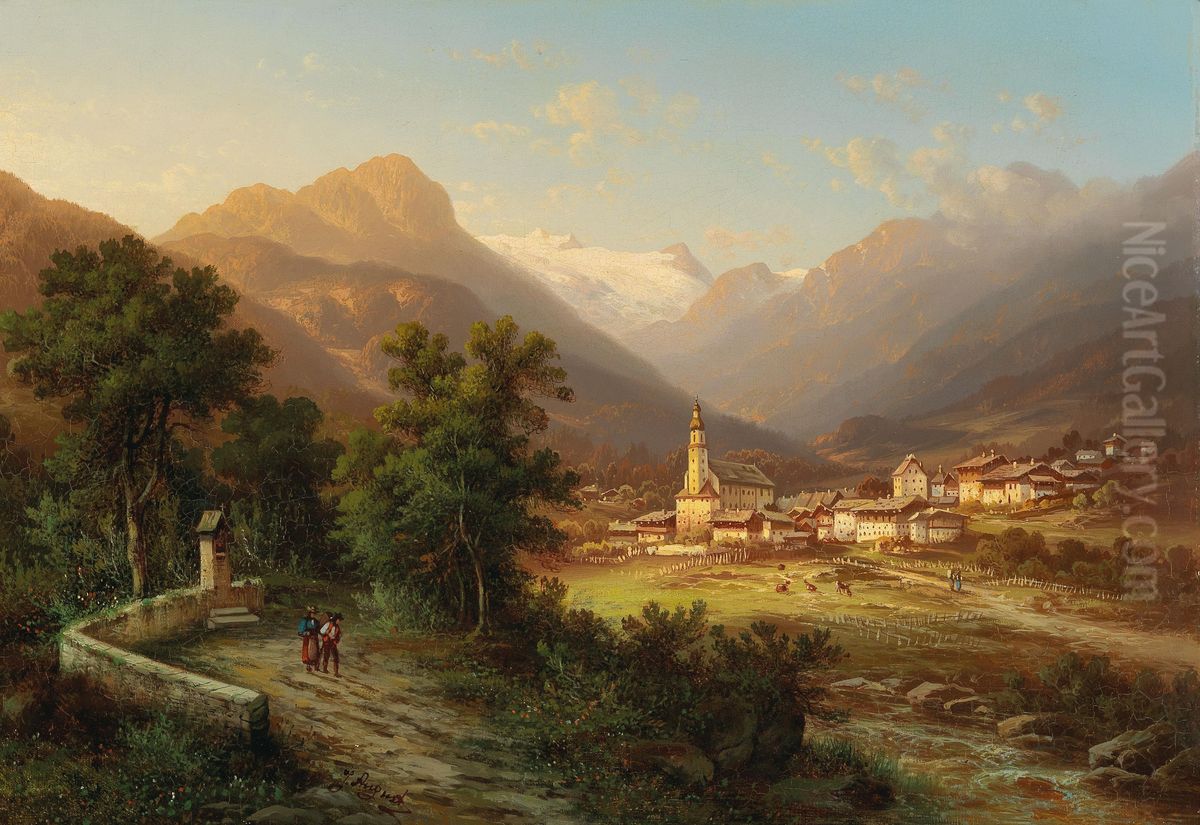 Blick auf Neustift (Tirol) gegen das Zuckerhutl Oil Painting by unknown