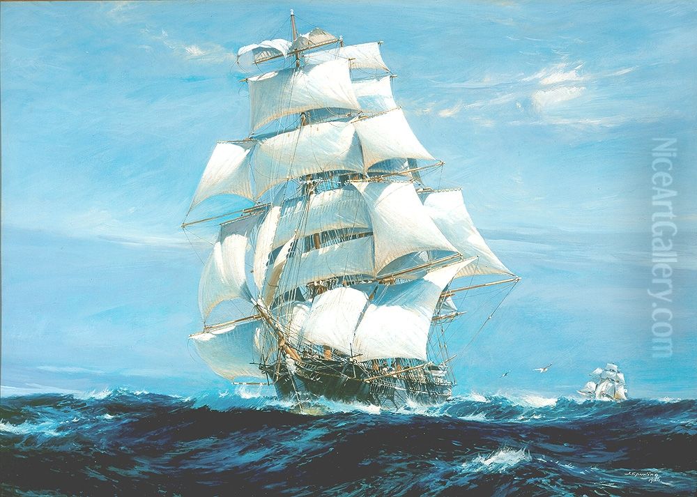 ARIEL & TAEPING, China Tea Clippers Race Oil Painting by Jack Spurling