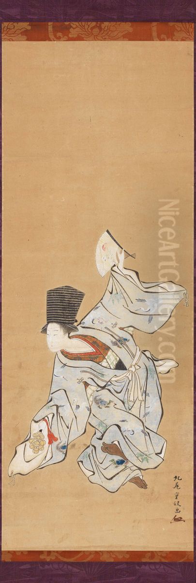 Sanbaso Dancer Oil Painting by Kitao Shigemasa