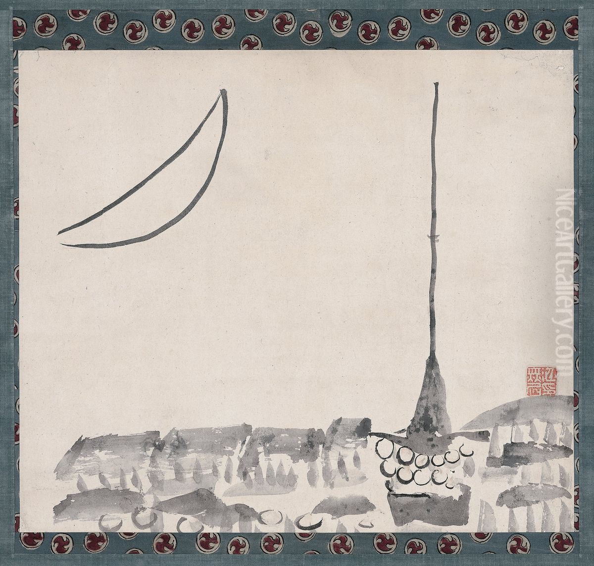 Gion Festival Float under Moon Oil Painting by Ike no Taiga