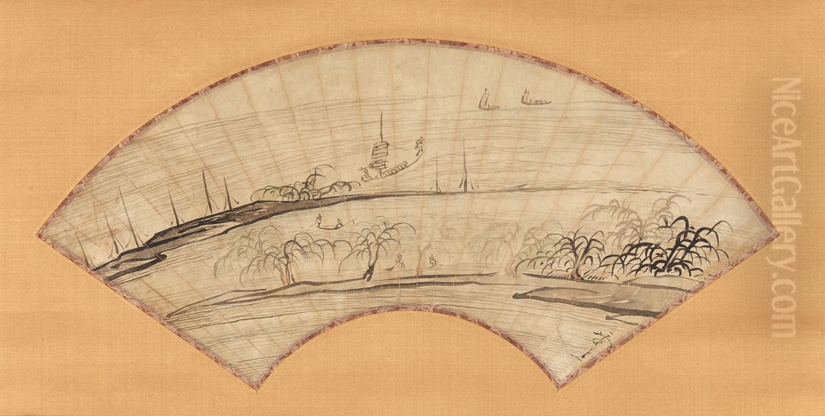 Homeward Sailing Boats Oil Painting by Ike no Taiga