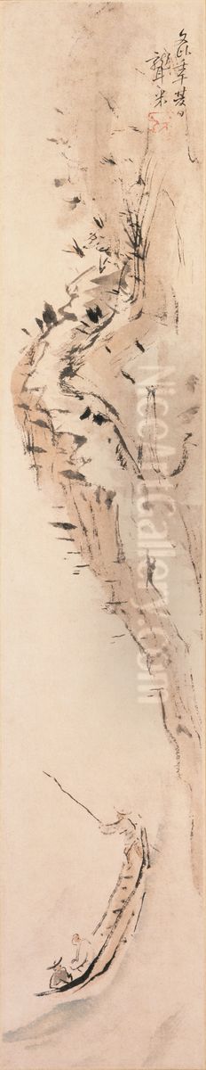 Crossing the River Oil Painting by Aoki Mokubei