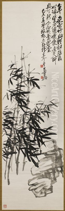 Bamboo and Rock after Zheng Xie Oil Painting by Wu Chang-shuo