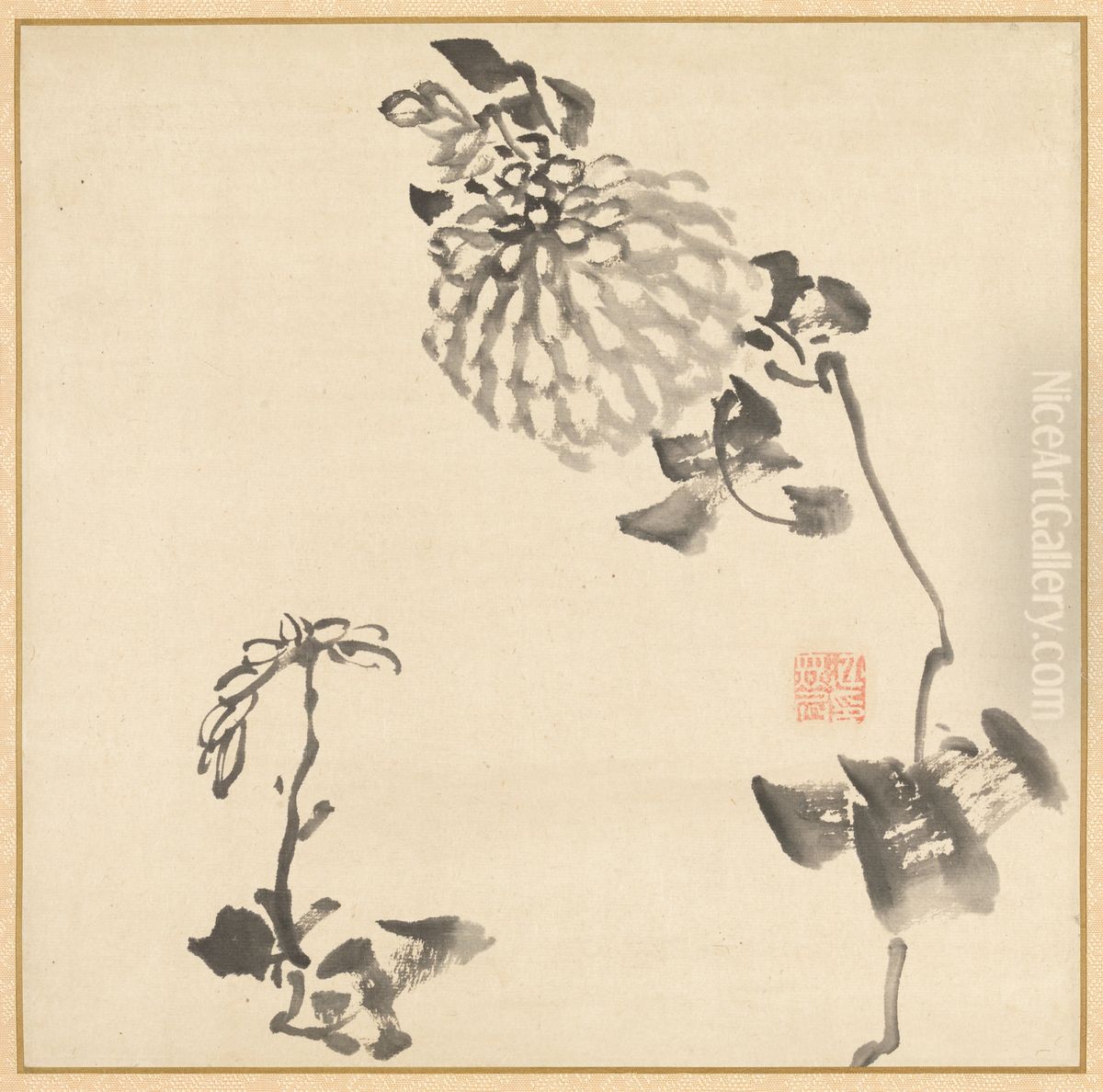 Chrysanthemums Oil Painting by Ike no Taiga