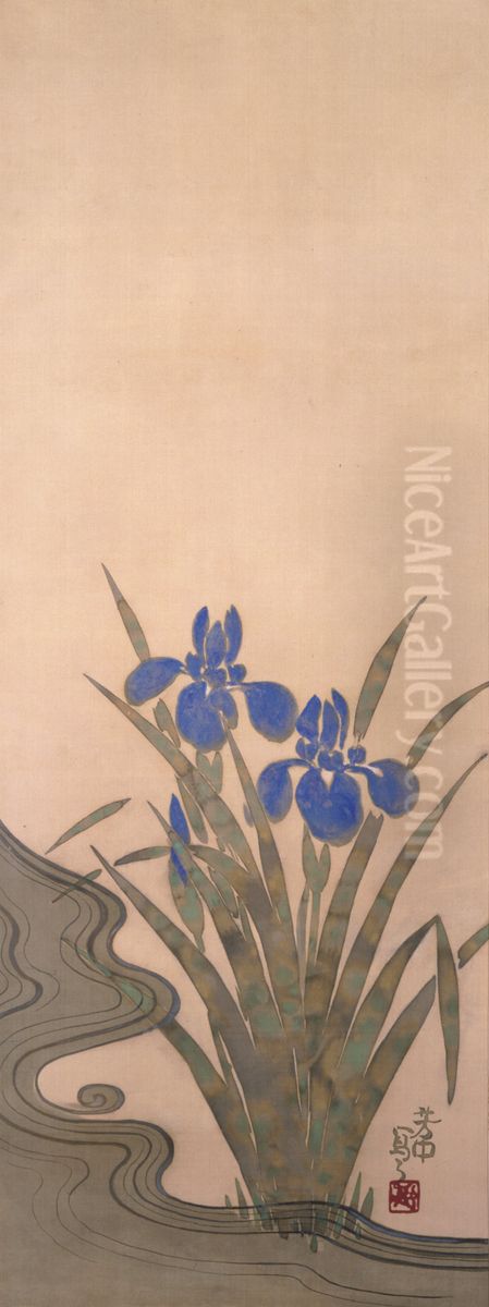 Blue Iris Oil Painting by Nakamura Hochu