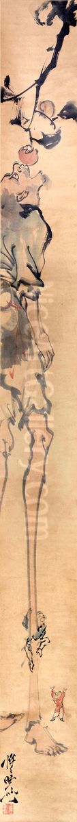 Long Legs [left of a pair of Long Legs and Long Arms] Oil Painting by Kawanabe Kyosai