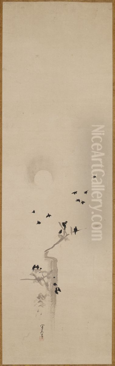 Flock of Crows Oil Painting by Kusumi Morikage