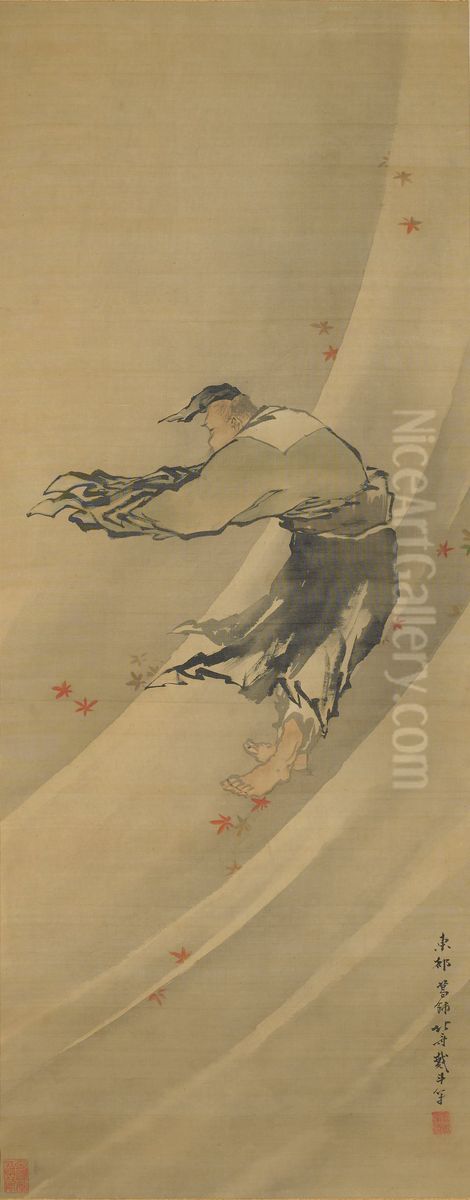 Liezi in the Wind Oil Painting by Katsushika Hokusai