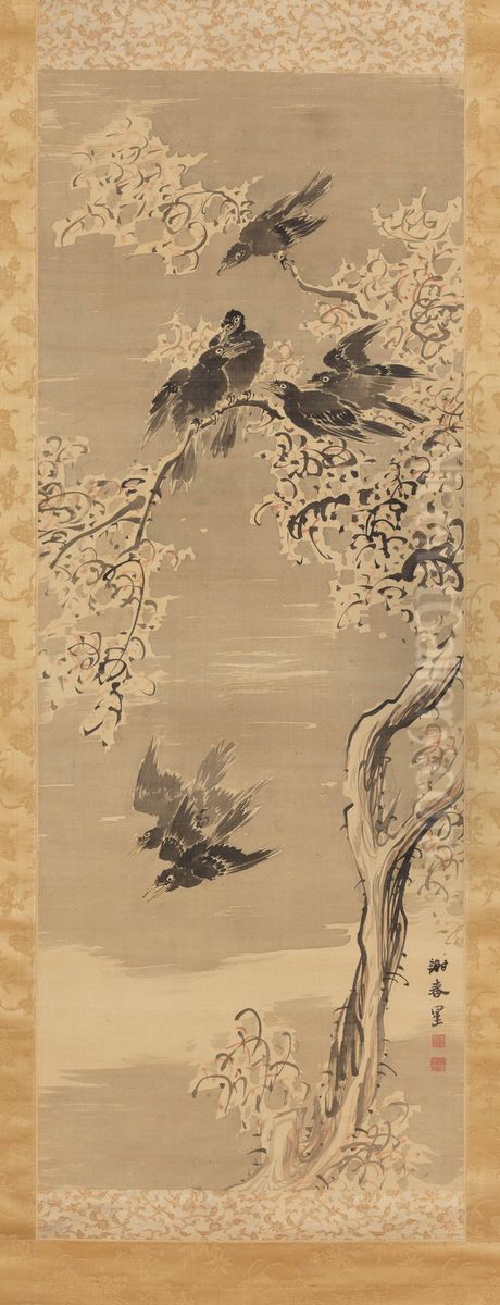 Crows in an Old Tree Oil Painting by Yosa Buson