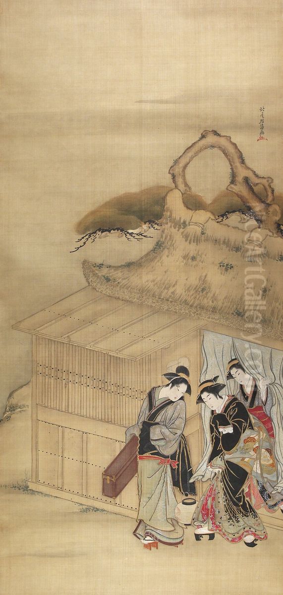 Geisha On Her Way to a Night-time Assignation Oil Painting by Santo Kyoden