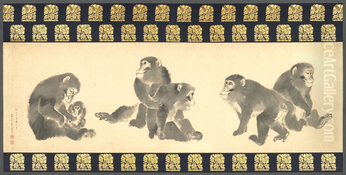 Monkeys Oil Painting by Mori Kansai
