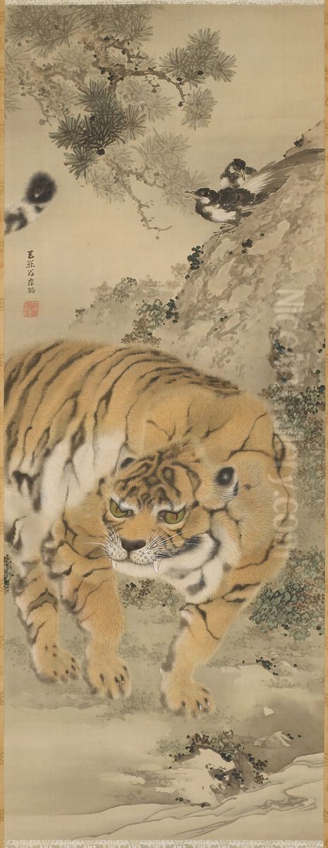 Tiger [left of a pair of Tiger and Dragon] Oil Painting by Kishi Ganku