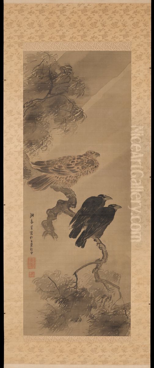 Kite and two crows Oil Painting by Yosa Buson