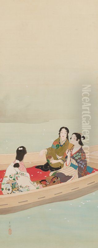 Cherry-blossom Viewing Oil Painting by Ikeda Shoen