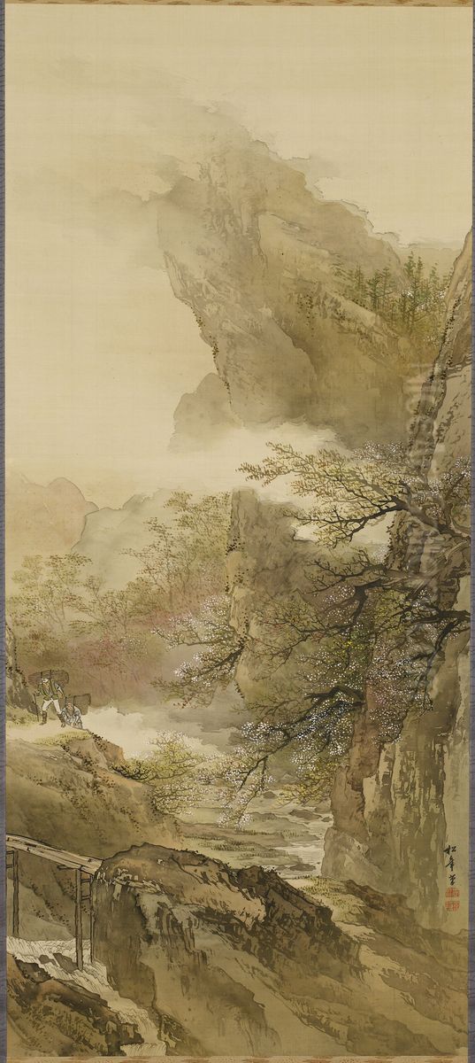 Woodcutter Returning from the Mountain in Spring Oil Painting by Suzuki Shonen