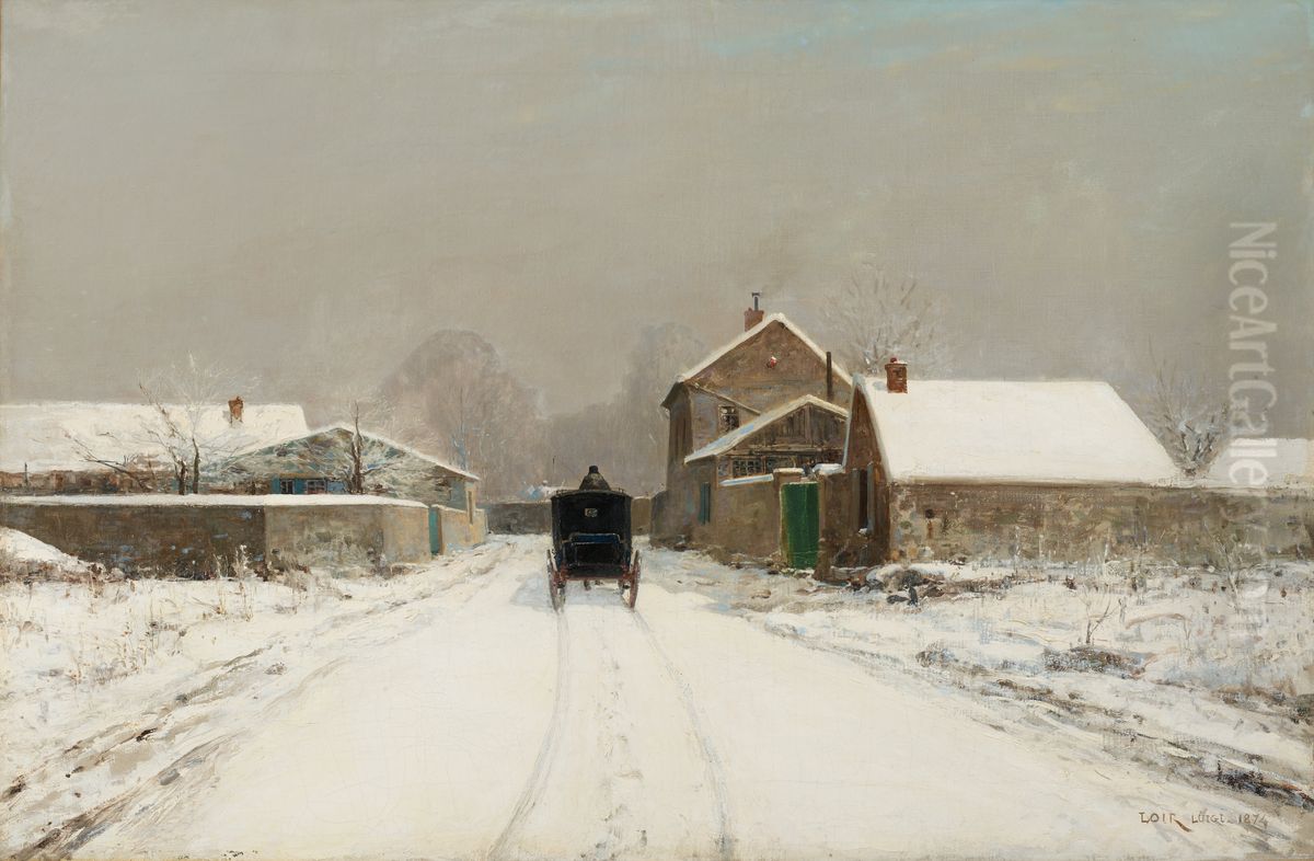 L'Avenue de Neuilly on a Winter Day Oil Painting by Francois-Joseph Luigi Loir