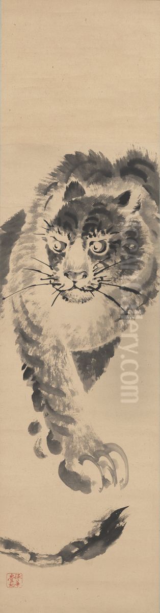 Sketch of a Tiger Oil Painting by Tsubaki Chinzan