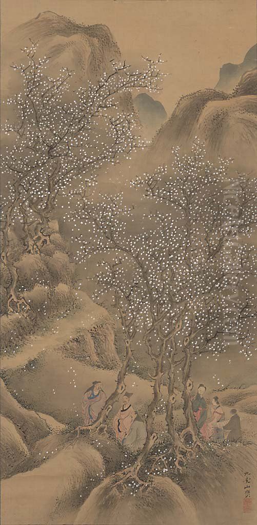 Plum Tree Landscape Oil Painting by Ki Baitei