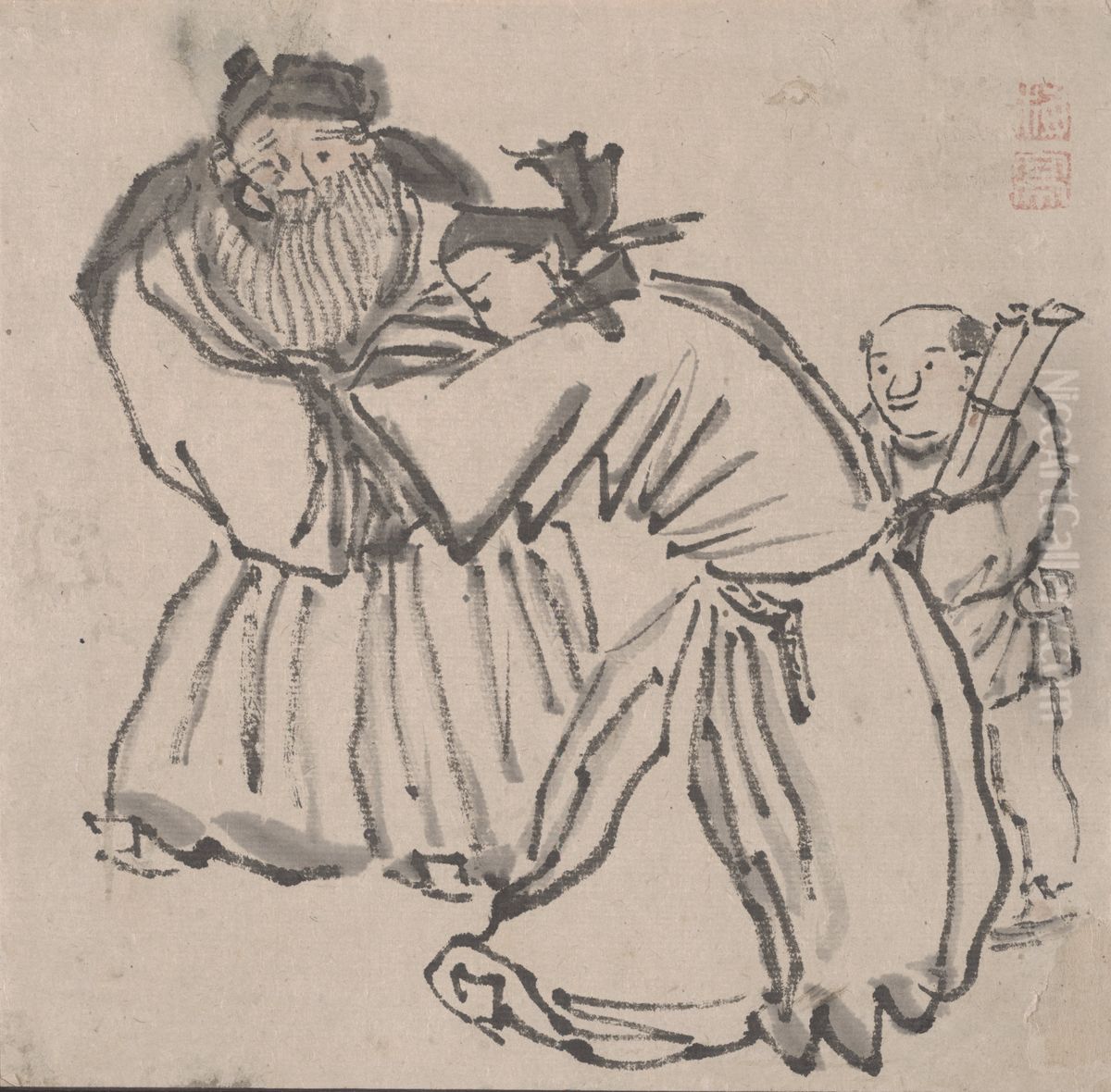 Scholars Meet to Look at Paintings Oil Painting by Ki Baitei