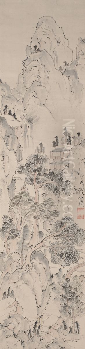 Friends Visiting in the Mountains Oil Painting by Ike no Taiga