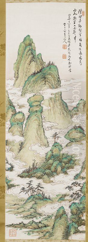 In Praise of Green Hills and White Clouds Oil Painting by Tanomura Chokunyu