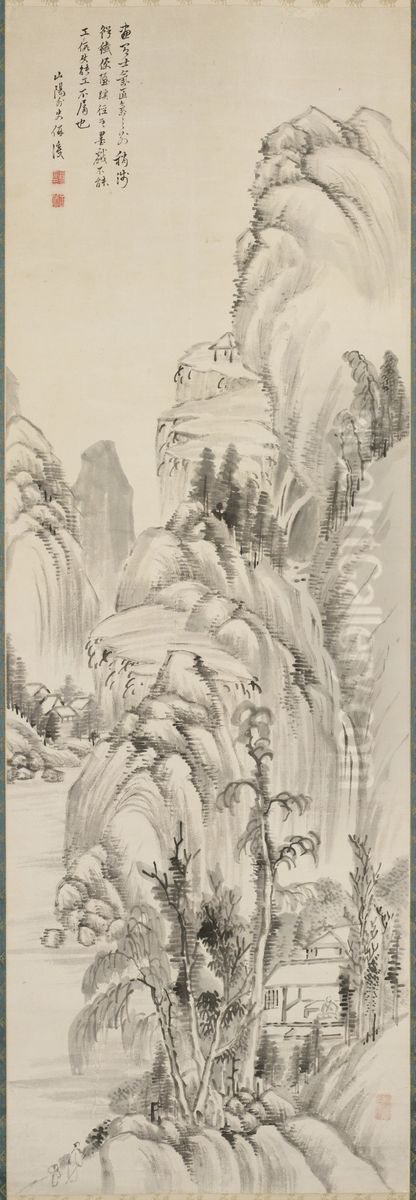 Scholarly Retreat Beneath Rocks and Cataracts Oil Painting by Rai San'Yo