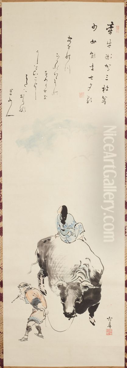 Ox herder as Mitate of Kengyu_ Oil Painting by Hokuba
