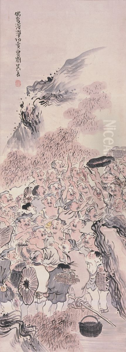 Buying Fish in Xunyang Oil Painting by Matsumura Goshun