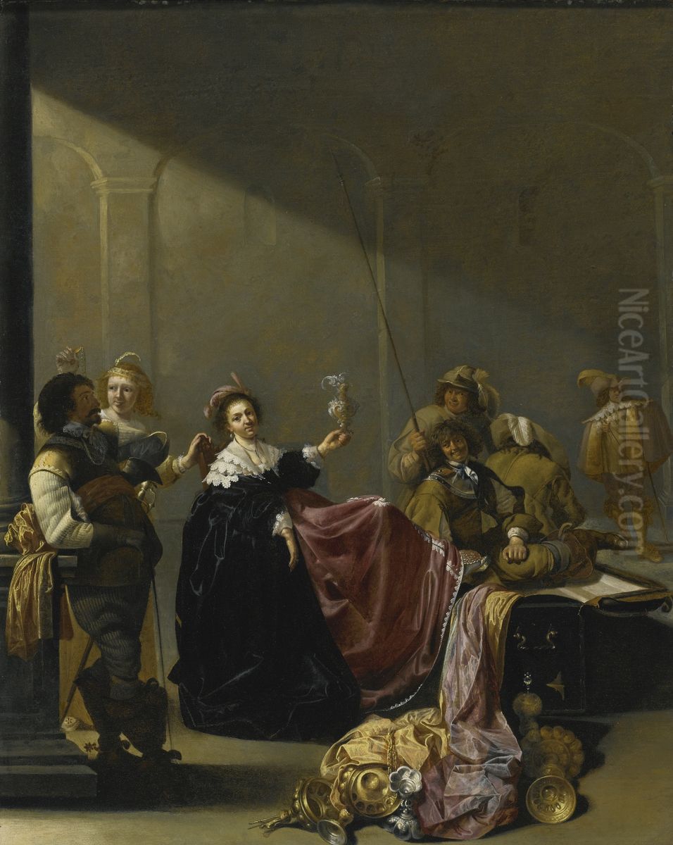 A Guardroom interoir with a seated Woman amongst Plunder Oil Painting by Jacob Duck
