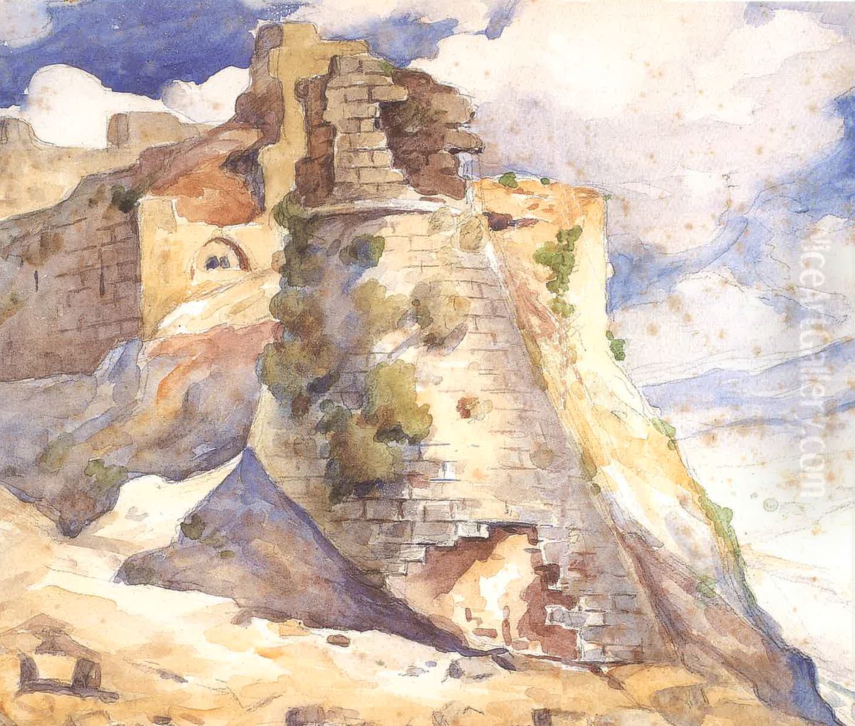 Le Chateau De Beaufort. Oil Painting by Moustafa Farroukh