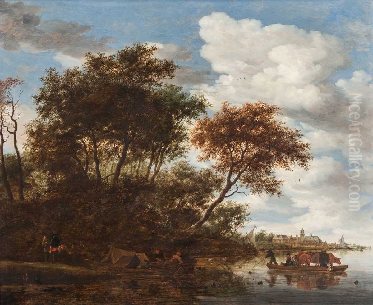 A view on the river Vecht with Kasteel Nijenrode beyond Oil Painting by Salomon van Ruysdael