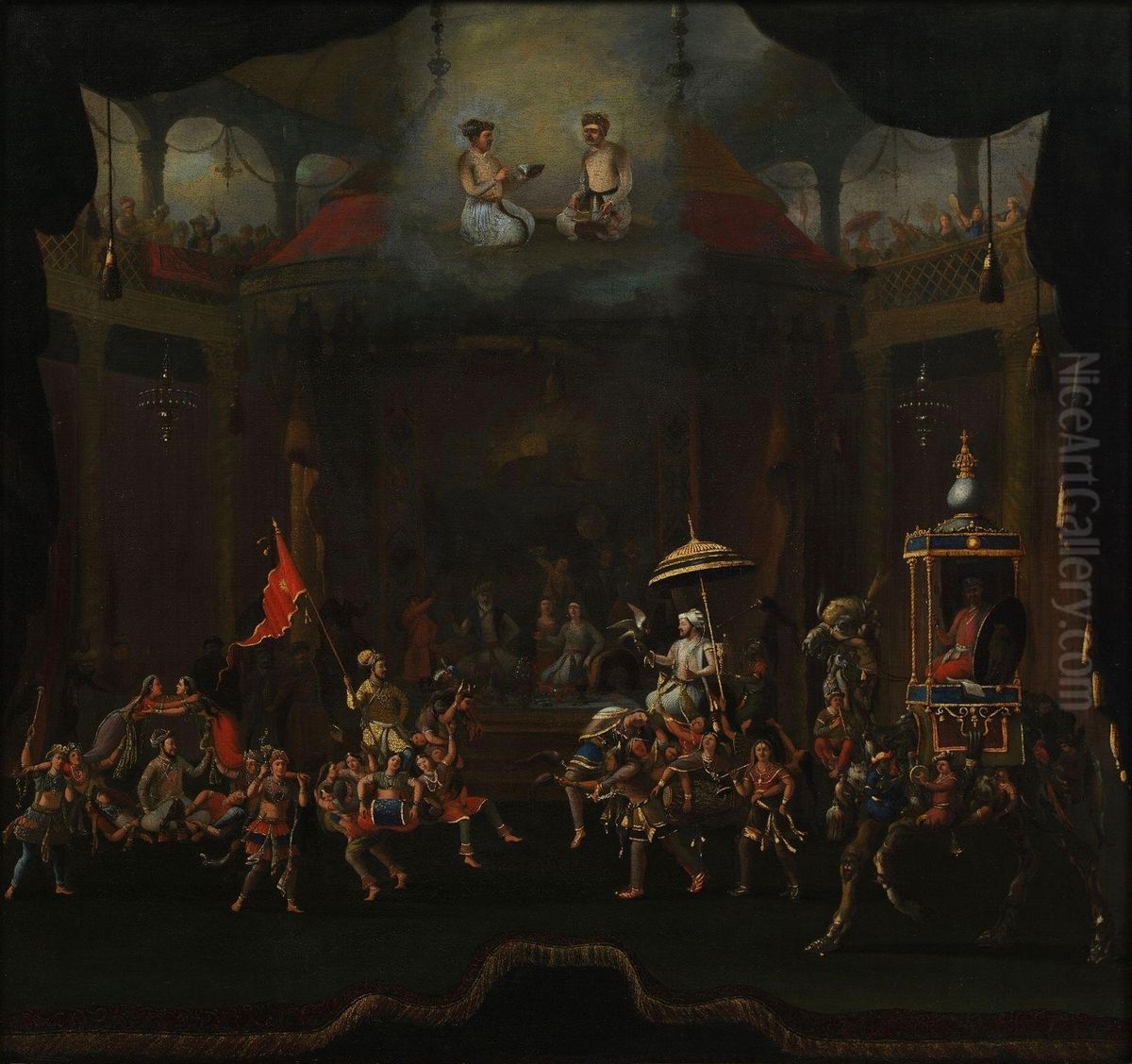 Parade of the sons of Shah Jahan on composite horses and elephants Oil Painting by Willem Schellinks