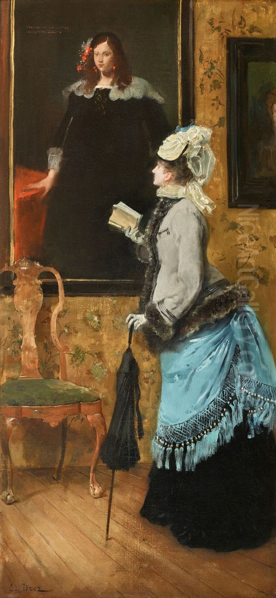 A visit to the Museum Oil Painting by Ernest Ange Duez