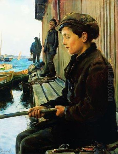 Fiskergutten Oil Painting by Hans Heyerdahl
