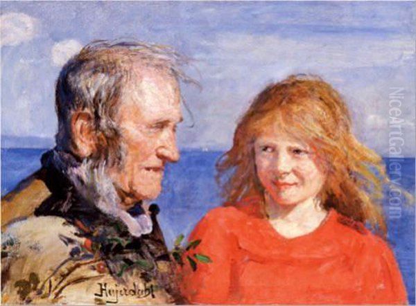 Fiskeren og hans datter Oil Painting by Hans Heyerdahl