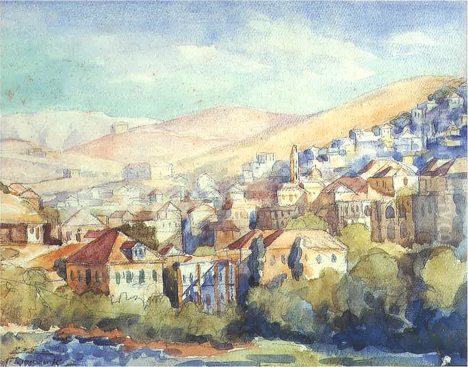 Vue de Zahle. Oil Painting by Moustafa Farroukh