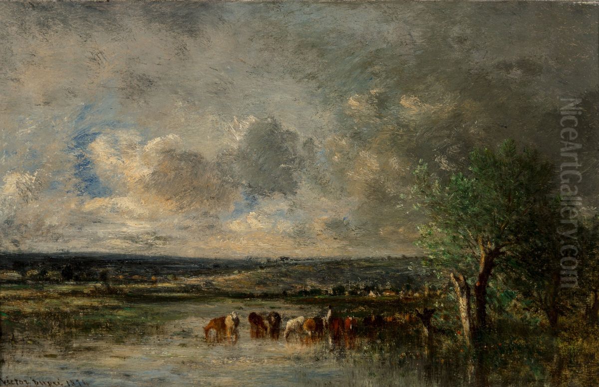 Flooded Pasture Oil Painting by Leon-Victor Dupre
